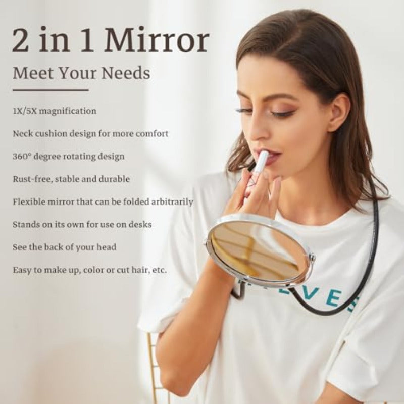Double Sided Mirror with 5X Magnification & 360° Swivel - Adjustable Gooseneck Arm (Up to 18\