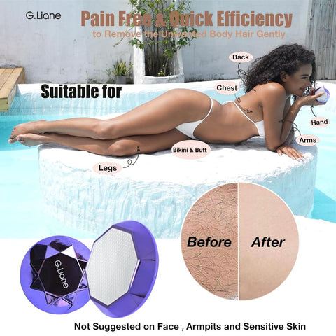 G.Liane Hair Eraser - Painless Nano Glass Epilator & Hair Remover, Wax-Free Instant Hair Removal Device, Portable for Legs, Bikini, Sensitive Beige - & Women, No Refills\u002F-Free, Long-Lasting (Violet)