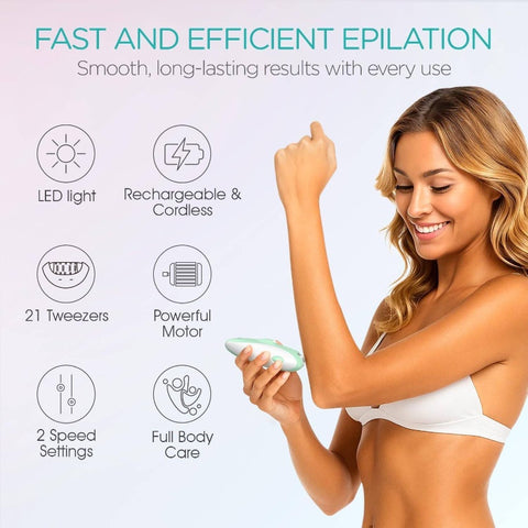 Women'S Cordless Epilator with 21 Tweezers & LED Light - 2-Speed Rechargeable Hair Removal Device, Ergonomic Design, Non-Standard Battery, for Home & Professional Use
