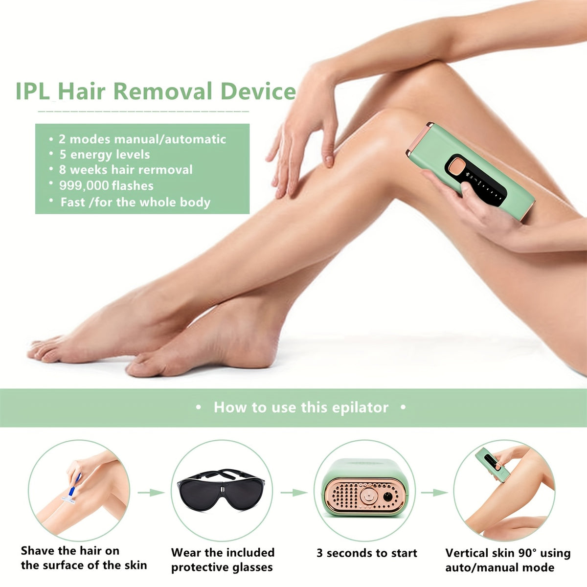 Gift for her IPL Hair Removal Device, Sarlisi IPL Hair Removal for Women & Men - Upgraded 999K Flashes Permanent Hair Remover, Full Body Use on Face Arms Legs Bikini Line, At-Home System