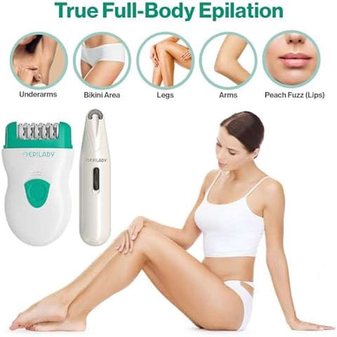 Epilady 2-in-1 Full-Body & Facial Epilator Bundle for Women - Corded\u002F- (AA Not Included) Hair Removal Device with Speed & Esthetic Modes, 31,000 RPM Epilator for Legs, Arms, Face, Bikini Line, Sensitive Beige