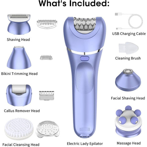 Epilator Women, 7in 1 Hair Removal Women, Body Shaver, Bikini Trimmer, Face, Brush, Face Massage, Foot, Waterproof Shavers, Female, Facial Hair Removal, Body Grooming Tool, Handheld Device, Ergonomic Grip, Durable Construction, Waterproof Shaver