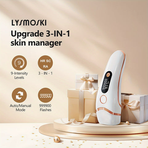 LYSMOSKI IPL Hair Removal LYSMOSKI IPL Hair Removal Device with 3 Functions (HR\u002FSC\u002FRA), 9 Levels & 2 Light Modes | 999,900 Flashes for Face, Body, Bikini & Underarms - Ideal Valentine's Day Gift for Women & Men