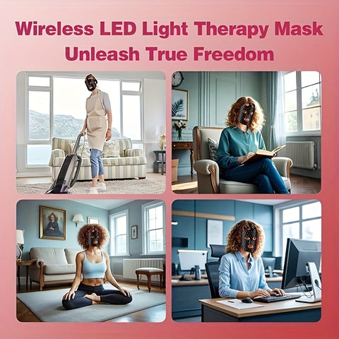 FDA Cleared -LED Light Therapy Mask, 7 Colors Wireless Portable Red Light Face Mask For Anti-Aging, Rechargeable And Ergonomic Design For Home And Travel