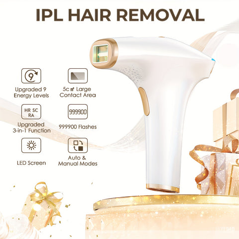 IPL Hair Removal Instrument IPL Permanent Hair Removal Instrument - Large 5cm² Light Area, 9 Levels, HR\u002FSC\u002FRA Modes, 999\u002F900 Flashes, Suitable for Men & Women, Full Body Removal, Ideal Gift for Halloween, Christmas or Any Occasion