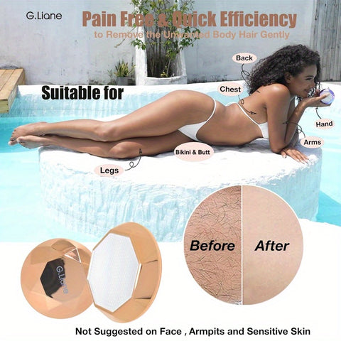 G.Liane Crystal Hair Eraser - Painless Nano Glass Epilator for Women &, No Wax\u002FNo Laser\u002FNo Blades, Portable Hair Removal Device with Golden Tip, At-\u002FSalon Use, Sensitive Beige, Instantly Reduces Hair (No Refills\u002F