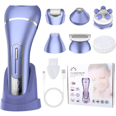Epilator Women, 7in 1 Hair Removal Women, Body Shaver, Bikini Trimmer, Face, Brush, Face Massage, Foot, Waterproof Shavers, Female, Facial Hair Removal, Body Grooming Tool, Handheld Device, Ergonomic Grip, Durable Construction, Waterproof Shaver