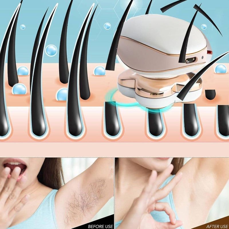 Women's Painless Hair Removal Razor - -like (Adapter-) Epilation Device with LED Light, Instant Shaver for Sensitive Light Beige, Bikini\u002FUnderarm\u002FUpper Lip\u002FGroin, Portable with Storage Bag & Adapter (No Laser, -Free)