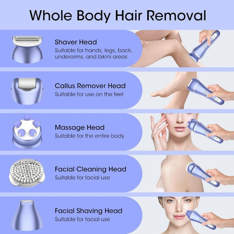 Epilator Women, 7in 1 Hair Removal Women, Body Shaver, Bikini Trimmer, Face, Brush, Face Massage, Foot, Waterproof Shavers, Female, Facial Hair Removal, Body Grooming Tool, Handheld Device, Ergonomic Grip, Durable Construction, Waterproof Shaver