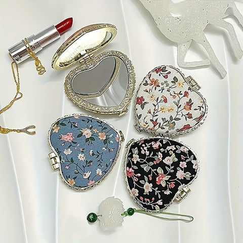 1pc\u002F2pcs Portable Heart-Shaped Folding Makeup Mirror, Retro Double-Sided Vanity Mirror for Living Room, Bedroom, Bathroom & Travel Accessories