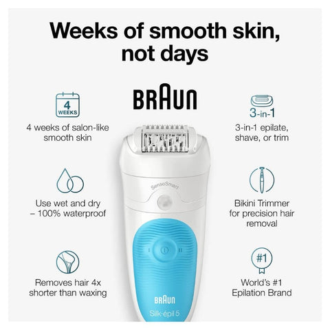 Epilator Silk - pil 5 5 - 810, Hair Removal Device, Epilator Women, Shaver Bikini Trimmer, Cordless,, Wet Dry