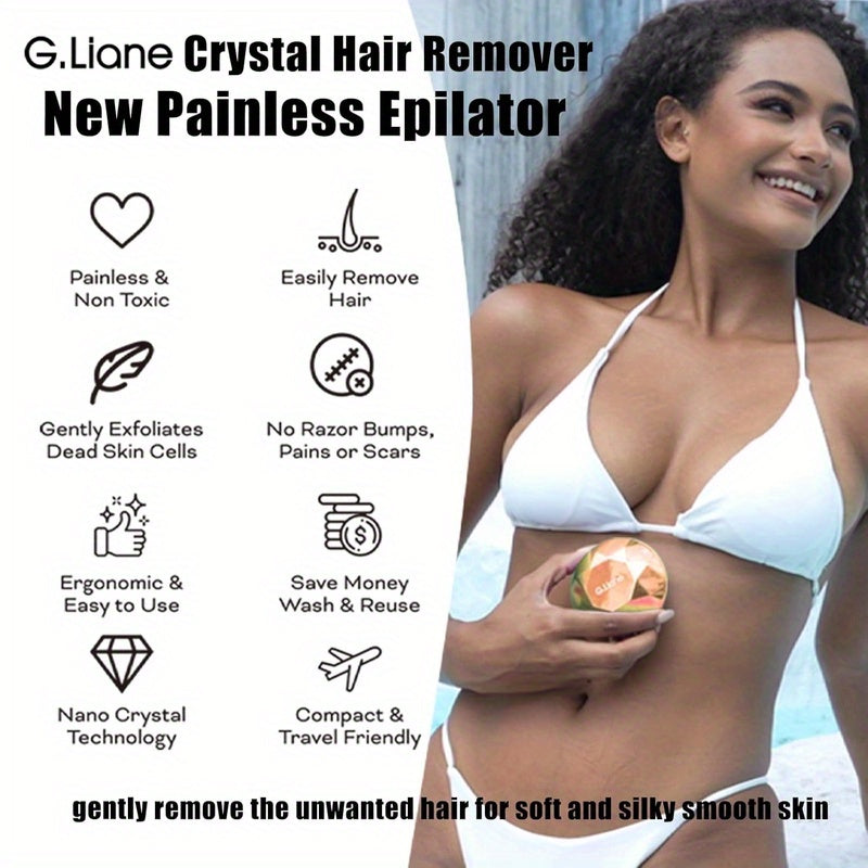 G.Liane Crystal Hair Eraser - Painless Nano Glass Epilator for Women &, No Wax\u002FNo Laser\u002FNo Blades, Portable Hair Removal Device with Golden Tip, At-\u002FSalon Use, Sensitive Beige, Instantly Reduces Hair (No Refills\u002F