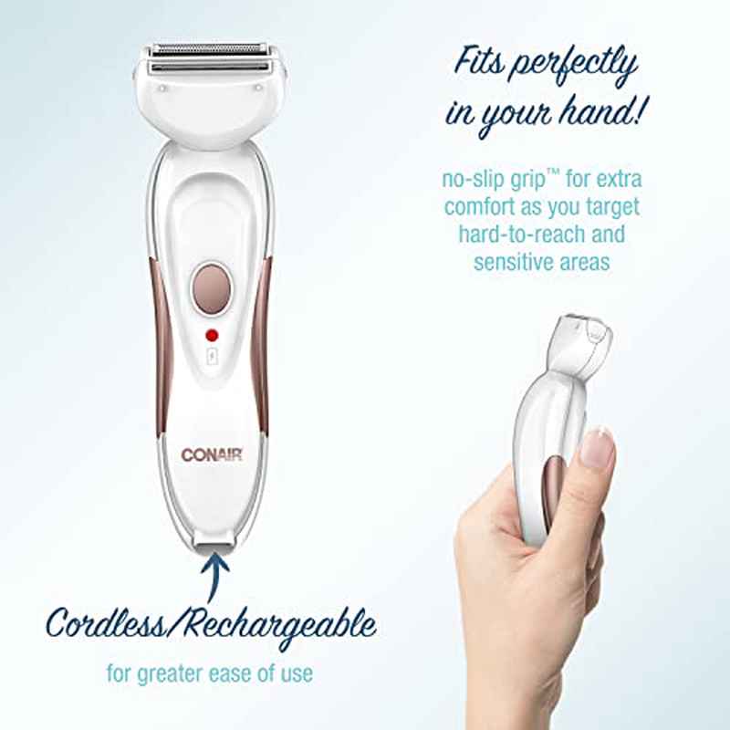 Conair Women'S Cordless Electric Trimmer Shaver - All-in-One Body & Facial Hair Removal Device with Ergonomic Design, Lithium-Ion Battery-Powered (Non-Rechargeable) for Face, Legs, Bikini Line, Eyebrows, Ears & Nose - Compact & Lightweight with Clea