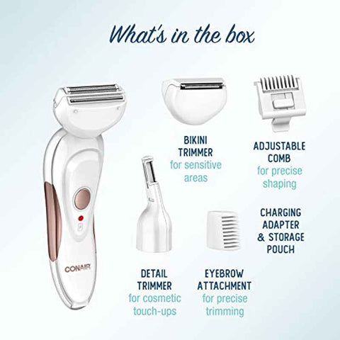 Conair Women'S Cordless Electric Trimmer Shaver - All-in-One Body & Facial Hair Removal Device with Ergonomic Design, Lithium-Ion Battery-Powered (Non-Rechargeable) for Face, Legs, Bikini Line, Eyebrows, Ears & Nose - Compact & Lightweight with Clea