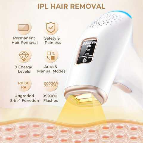 IPL Hair Removal Instrument IPL Permanent Hair Removal Instrument - Large 5cm² Light Area, 9 Levels, HR\u002FSC\u002FRA Modes, 999\u002F900 Flashes, Suitable for Men & Women, Full Body Removal, Ideal Gift for Halloween, Christmas or Any Occasion