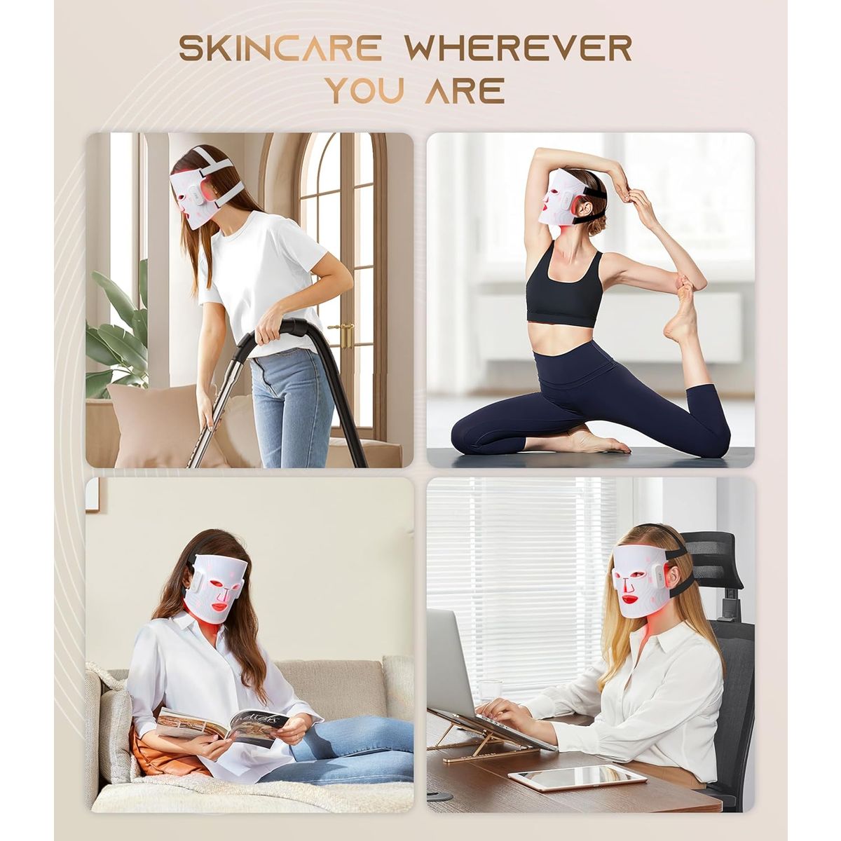 Wireless LED Face Mask with Near-Infrared Red Light (NIR) - 5 Modes, 380-850nm Multi-Wavelength, Rechargeable Beauty Device for Women & Men