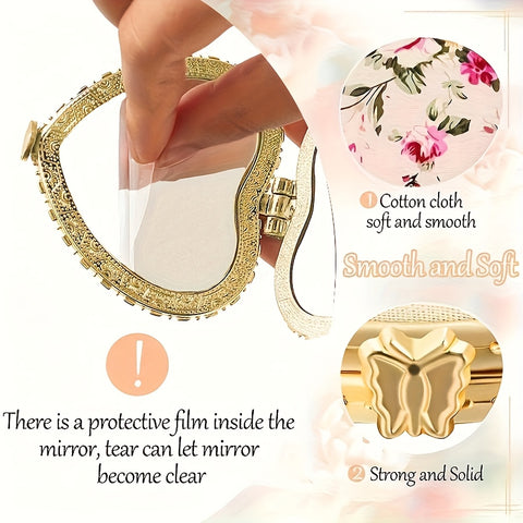 1pc\u002F2pcs Portable Heart-Shaped Folding Makeup Mirror, Retro Double-Sided Vanity Mirror for Living Room, Bedroom, Bathroom & Travel Accessories