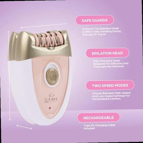 Epilady Gama Delicare Duo Rechargeable Epilator for Women Cordless Electric Hair Removal Device Hair Remover for Women Bikini Trimmer for Women Pubic Hair Dual Head Dual Volt 2 Speed LED Light