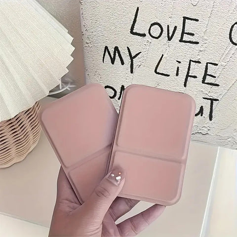 1 Elegant Folding Mini Makeup Mirror with PU Stand, Portable Glass Vanity Tabletop and Hand Wash-Friendly - Perfect for Dorms & Desktops – Daily Essential, Dorm Room Musthave, Compact Design, Smooth Finish, Students Essentials, Beauty Enthusiasts