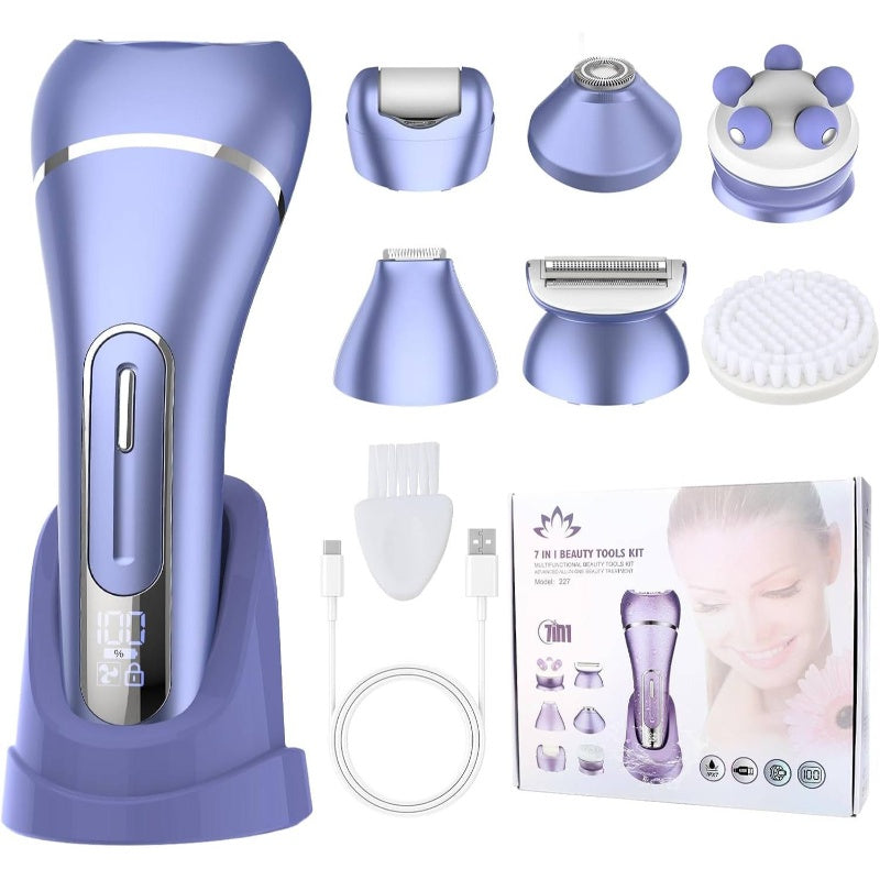 Epilator Women, 7in 1 Hair Removal Women, Body Shaver, Bikini Trimmer, Face, Brush, Face Massage, Foot, Waterproof Shavers, Female, Facial Hair Removal, Body Grooming Tool, Handheld Device, Ergonomic Grip, Durable Construction, Waterproof Shaver