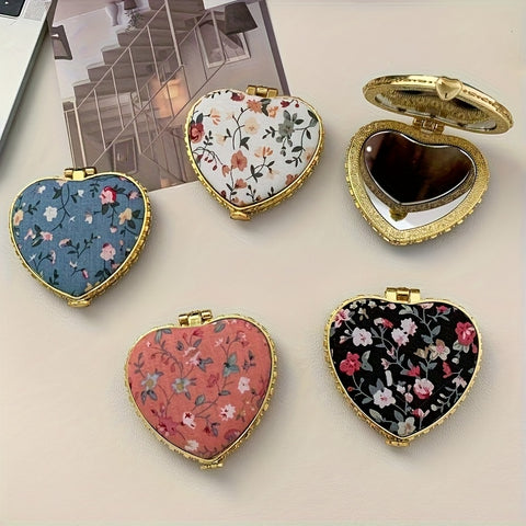 1pc\u002F2pcs Portable Heart-Shaped Folding Makeup Mirror, Retro Double-Sided Vanity Mirror for Living Room, Bedroom, Bathroom & Travel Accessories