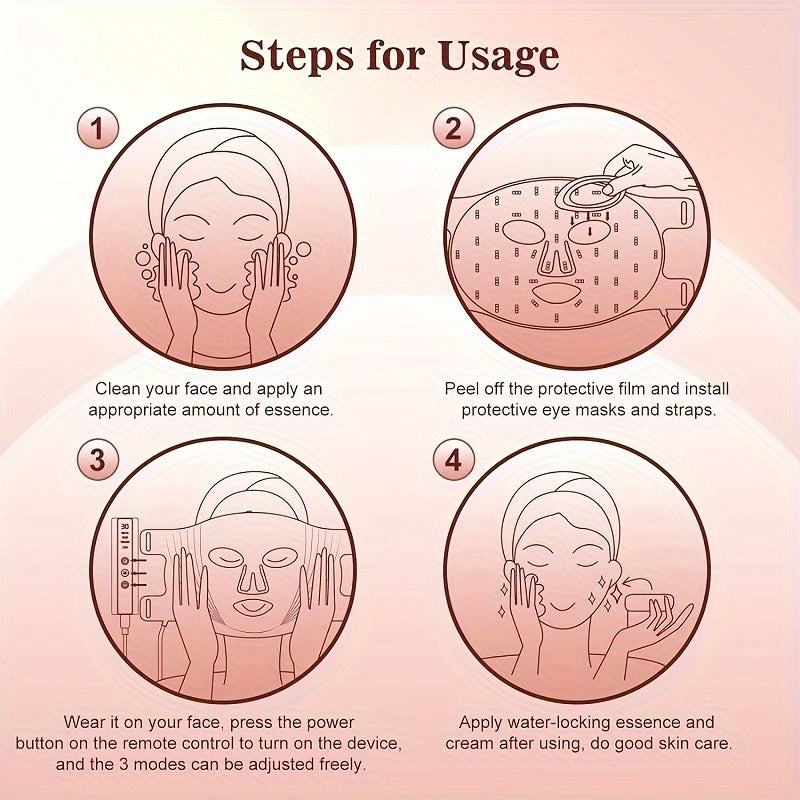 LED Face Mask At-Home 3 Modes Portable LED Light Facial Beauty Mask 180 LED Beads For Daily Skin Care Routine