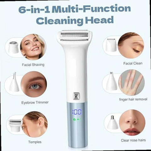 Epilator for Women 6 in 1 Painless Body Shaver Facial Hair Removal for Face Armpits Arms Legs with Display Screen Rechargeable