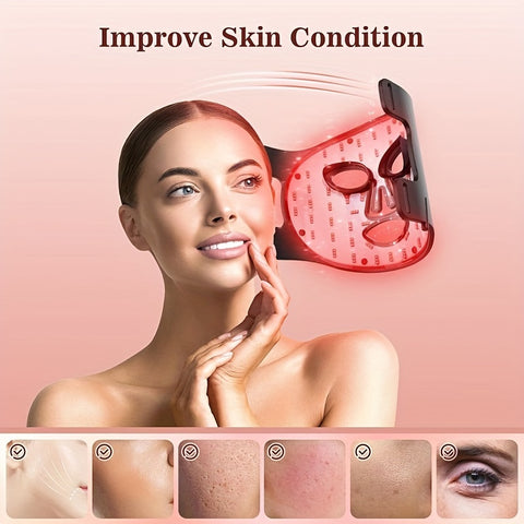 LED Face Mask At-Home 3 Modes Portable LED Light Facial Beauty Mask 180 LED Beads For Daily Skin Care Routine