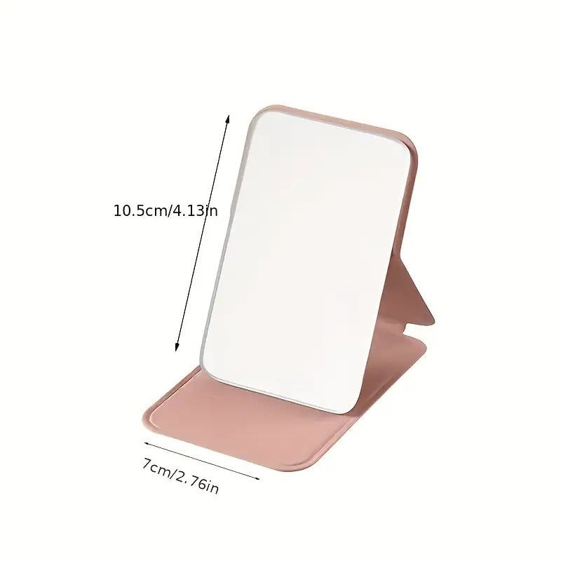 1 Elegant Folding Mini Makeup Mirror with PU Stand, Portable Glass Vanity Tabletop and Hand Wash-Friendly - Perfect for Dorms & Desktops – Daily Essential, Dorm Room Musthave, Compact Design, Smooth Finish, Students Essentials, Beauty Enthusiasts