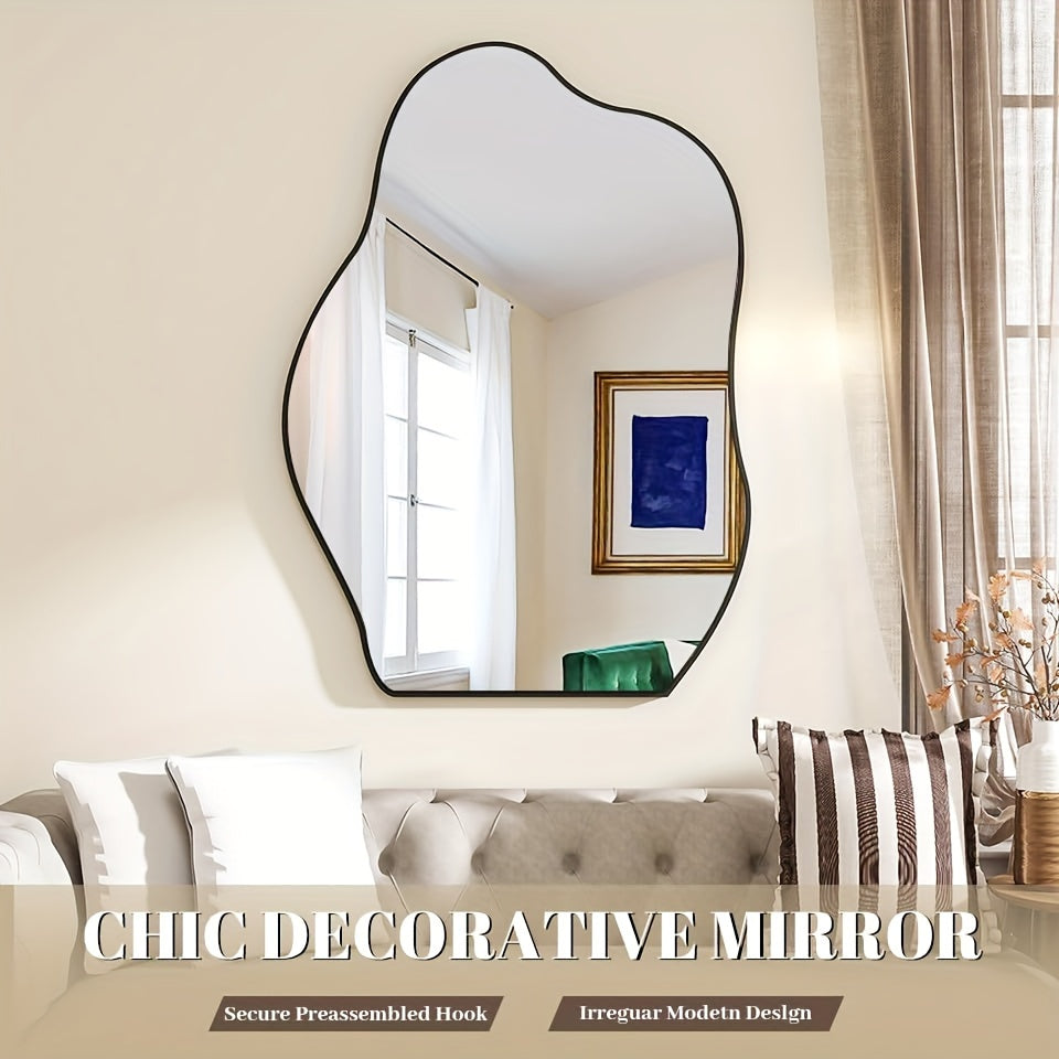 Elegant Asymmetrical Wall Mirror with Wooden Frame - Unique Irregular Shape, Lightweight, Oil-Rubbed Finish for Chic Decor in Living Room, Bedroom, Entryway, Hallway, Mirror Wall Decor