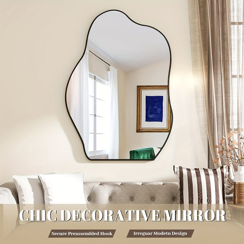 Elegant Asymmetrical Wall Mirror with Wooden Frame - Unique Irregular Shape, Lightweight, Oil-Rubbed Finish for Chic Decor in Living Room, Bedroom, Entryway, Hallway, Mirror Wall Decor