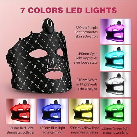 FDA Cleared -LED Light Therapy Mask, 7 Colors Wireless Portable Red Light Face Mask For Anti-Aging, Rechargeable And Ergonomic Design For Home And Travel