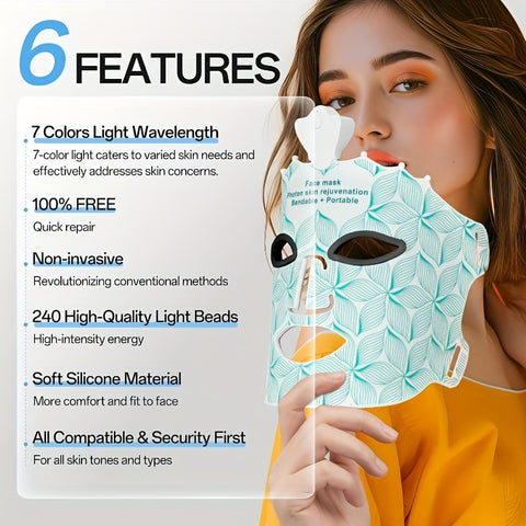 Red Light Mask, Suitable for Women, 7 Colors, Facial Mask Skincare, Home Wireless Device, Skin Care Mask