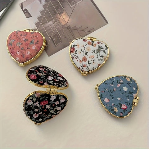 1pc\u002F2pcs Portable Heart-Shaped Folding Makeup Mirror, Retro Double-Sided Vanity Mirror for Living Room, Bedroom, Bathroom & Travel Accessories