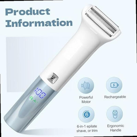 Epilator for Women 6 in 1 Painless Body Shaver Facial Hair Removal for Face Armpits Arms Legs with Display Screen Rechargeable